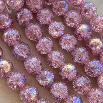 16mm Crackle Bauble Beads Round Czech Glass Lilac AB 8 Pcs Per Strand