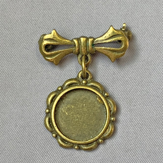 Round Rose Bow Cabochon Memory Tray Pin Brooches 35x25mm Antique Brass Plated Alloy Q2 Per Pkg