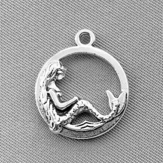 Sitting Mermaid Charms 20x17mm Antique Silver Plated Alloy Q6 Per Pkg