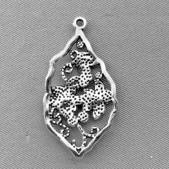 Flower Drop Charms 35x18mm Antique Silver Plated Alloy Q10 Per Pkg
