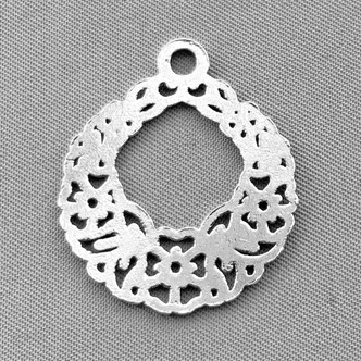Flower Wreath Charms 27x24mm Antique Silver Plated Alloy Q6 Per Pkg