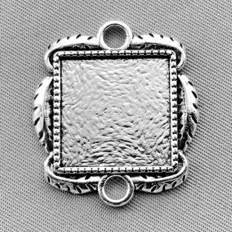Square Cabochon Memory Tray 2 Loop Links Connectors 26x23mm Antique Silver Plated Alloy Connectors Q12 Per Pkg