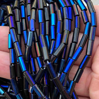 Wampum Bugle Tube 9x4mm Scarabee Czech Glass Beads Per Strand