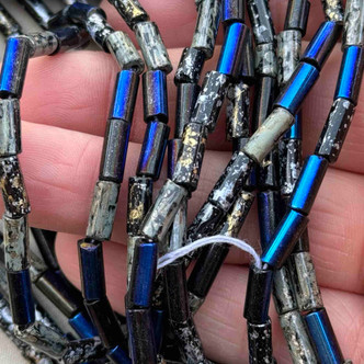 Wampum Bugle Tube 9x4mm Noir Scarabee Mix Czech Glass Beads Per Strand