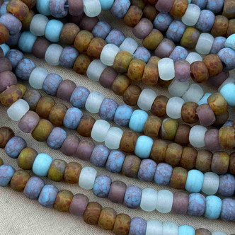 Aged Matte Blue Sky Mix Size 2/0 6mm Czech Glass Seed Beads Per Strand