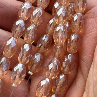 Faceted Oval Fire Polish Czech Glass 12x9mm Rosaline Luster 12 Beads Per Strand