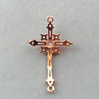 Cubic Zirconia Crystal Curved Cross Links 34x21mm Rose Copper Plated Alloy Connectors Q2 Per Pkg