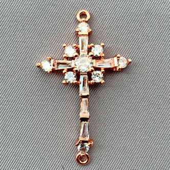 Cubic Zirconia Crystal Curved Cross Links 34x21mm Rose Copper Plated Alloy Connectors Q2 Per Pkg