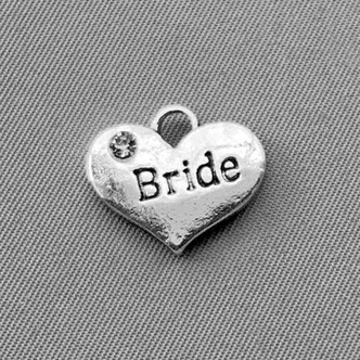 Bride Crystal Rhinestone Heart Charms 15x17mm Antique Silver Plated Alloy Q6 Per Pkg