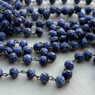 Indigo Martin Purple Blue Beaded Rosary Chain 8mm Crystal Rondelle Gunmetal Per Ft