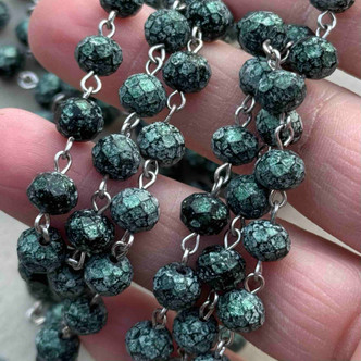 Green Gables Beaded Rosary Chain 8mm Crystal Rondelle Antique Silver Per Ft
