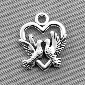 Heart Love Birds Charms 18x15mm Antique Silver Plated Alloy Q6 Per Pkg