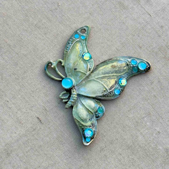 Lune Art Nouveau Butterfly Artisan Hand Painted 54x48mm Pendant Per Pc