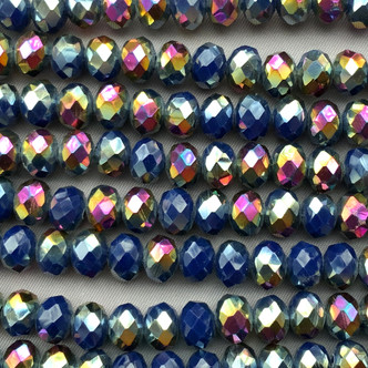 Admiral Blue Nebula 8x6mm Faceted Rondelle Chinese Crystal Glass Beads Per Strand