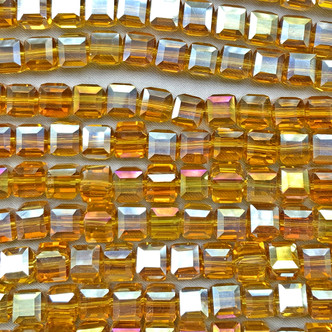 Cider AB 8mm Faceted Cube Chinese Crystal Glass Beads Per Strand