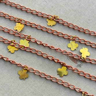 Vintage Curb Chain Brass Clovers Copper Plated Steel Unsoldered 6x4mm Per Foot