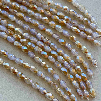 7x5mm Gilded Vintage Opal Rice Oval Fire Polish Czech Glass Beads 20Pcs Per Strand