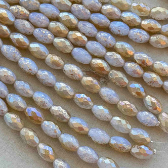 Faceted Oval Fire Polish Czech Glass Beads 12x8mm Gilded Vintage Opal 12 Pcs Per Strand