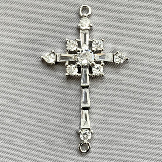 Cubic Zirconia Crystal Curved Cross Links 34x21mm Antique Silver Plated Alloy Connectors Q2 Per Pkg