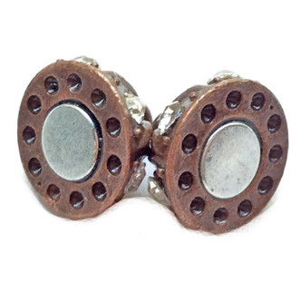 Antique Copper Plated 19x12.5mm Crystal Rhinestone Round Leaf Magnetic Clasps Q3 per Pkg