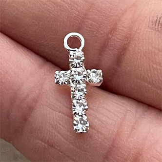 Tiny Rhinestone Cross Charms Crystallized 16x7mm Shiny Silver Plated Q10 Per Pkg