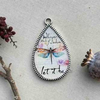 Let It Be Dragonfly Glitter Resin Pendant Hand Poured 60x35mm Teardrop Per Pc