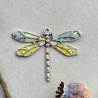 Chanel Gold Dragonfly Pendant Art Deco Style Artisan Hand Painted 68x51mm Per Pc