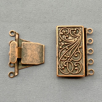 Ornate Rectangle 5 Strand Box Clasps 21x23mm Antique Copper Plated Alloy Q2 Per Pkg