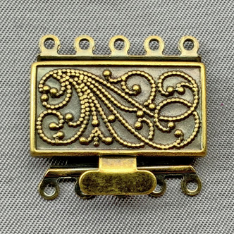 Ornate Rectangle 5 Strand Box Clasps 21x23mm Antique Brass Plated Alloy Q2 Per Pkg