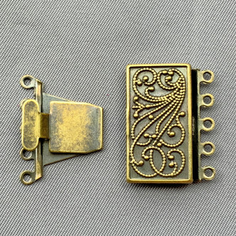Ornate Rectangle 5 Strand Box Clasps 21x23mm Antique Brass Plated Alloy Q2 Per Pkg
