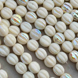 10mm Opaque Creamrose AB Pumpkin Czech Glass Round 12 Beads Per Strand