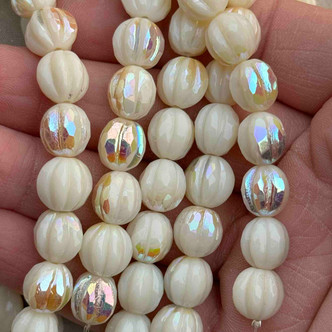 10mm Opaque Creamrose AB Pumpkin Czech Glass Round 12 Beads Per Strand