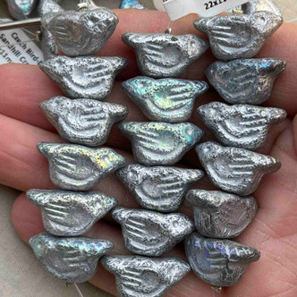 Sparrow Bird Czech Glass Beads 22x11mm Sandhill Crane AB Bird 6 Per Strand