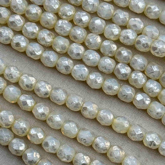 6mm Fire Polish Czech Glass Faceted Round Creamrose Mercury 25 Beads Per Strand