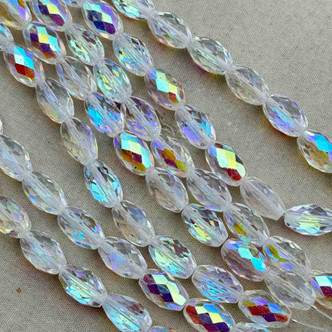 Faceted Oval Fire Polish Czech Glass Beads 12x8mm Crystal Starlight 12 Pcs Per Strand