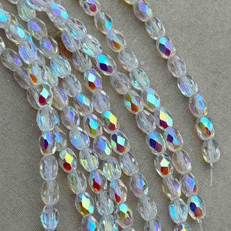 7x5mm Crystal Starlight Rice Oval Fire Polish Czech Glass Beads 20Pcs Per Strand