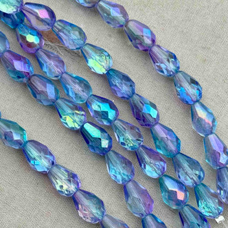 10x7mm Enchanted Irises Czech Glass Faceted Teardrop 12 Beads Per Strand