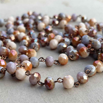 Desert Sunset Beaded Rosary Chain 8mm Crystal Antique Copper Plated Per Foot
