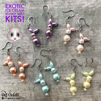 Exotic Ice Cream Bunny Earrings Mini Kit Pearl DIY Jewelry Making Kit