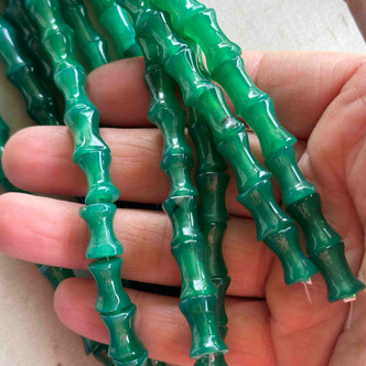 Green Agate 12x8mm Bamboo Column Semi Precious Stone Beads 14Pcs Per Strand