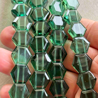 Green Quartz 14x12mm Hexagon 2 Hole Semi Precious Stone Beads 14Pcs Per Strand