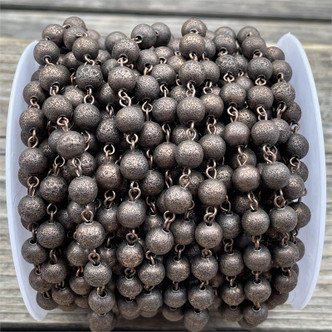 8mm Stardust Etched Antique Copper Beaded Rosary Ball Chain Plated Per Foot