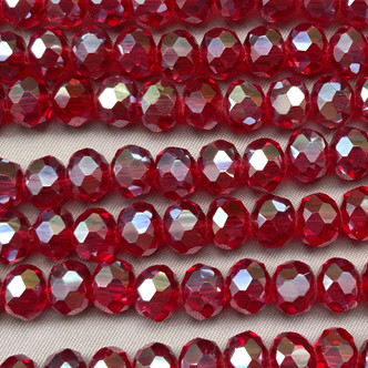 Candy Red Pearl 8x6mm Faceted Rondelle Chinese Crystal Glass Beads Per Strand