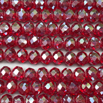 Candy Red Pearl 10x8mm Faceted Rondelle Chinese Crystal Glass Beads Per Strand