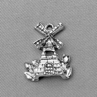 3D Windmill with Tulips Charms 18x15mm Antique Silver Plated Alloy Q6 Per Pkg