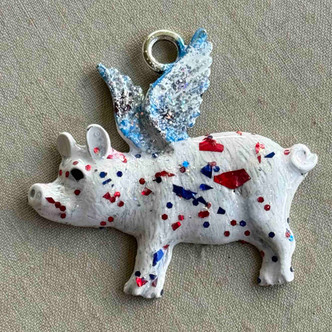Dolly Pigton USA Glitter Flying Pig Winged Pig When Pigs Fly Pendant Hand Painted Per Pendant