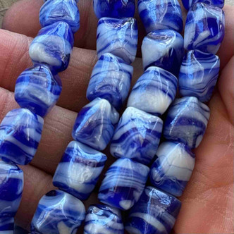 Lampwork Nugget Blue Marble 12x10mm Glass Beads 12Pcs Per Strand