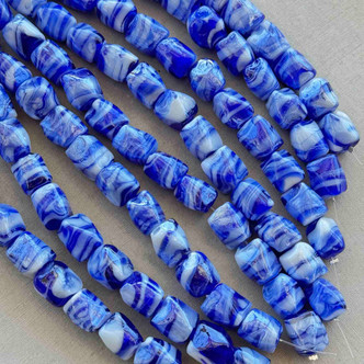 Lampwork Nugget Blue Marble 12x10mm Glass Beads 12Pcs Per Strand