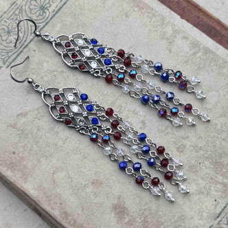 Americana Filigreework Chandelier Earrings Silver Artisan Made in the USA Per Pair