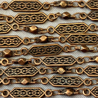 Baroque Flat Lattice Bar Link Chain 15x5mm Antique Copper Plated Alloy Per Foot